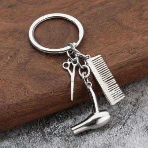 NEW Hair Stylist Keychain Hairdresser Ring Bag Charm Purse Dryer Scissors Comb